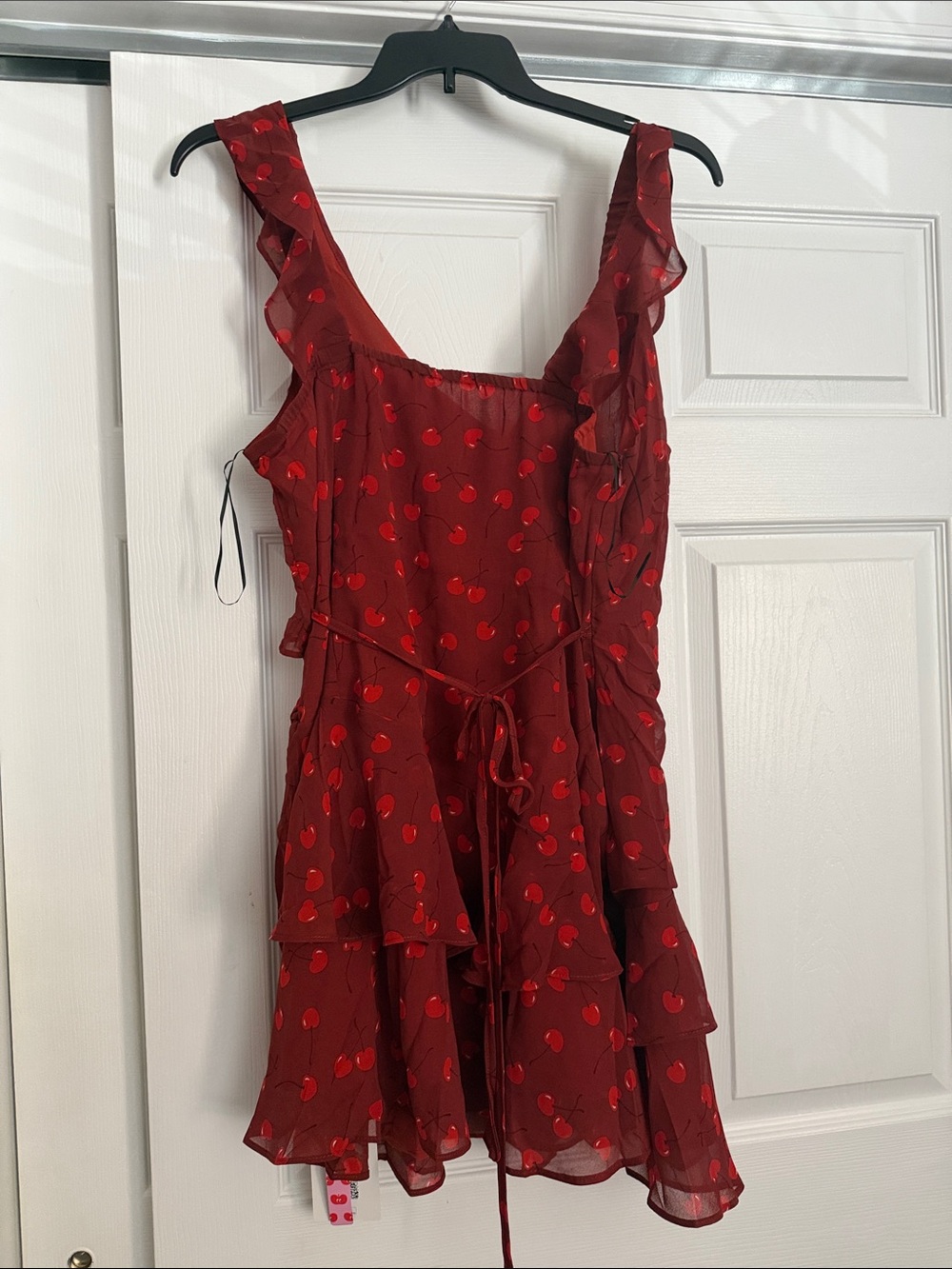 Cider Red Cherry-Print Ruffle Mini Dress - Picture 3 of 4